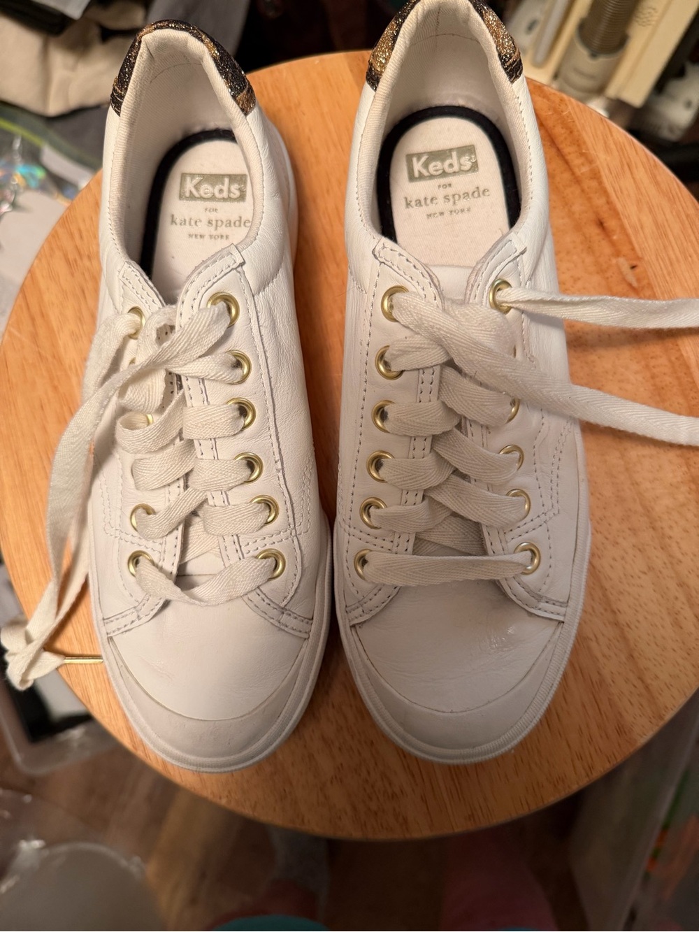 kate spade White Kids' Low-Top Lace-Up Sneakers with Gold Accents